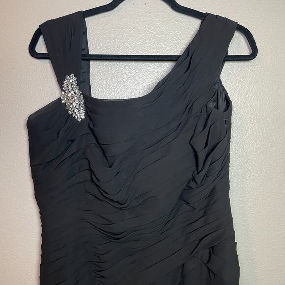 Jade by Jasmine Dress Formal Ruffles Rhinestones Chiffon Sz 14 Whimsygoth Black - Picture 2 of 10